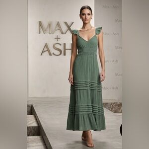 Authentic Max + Ash bohemian long dark green maxi dress sz S